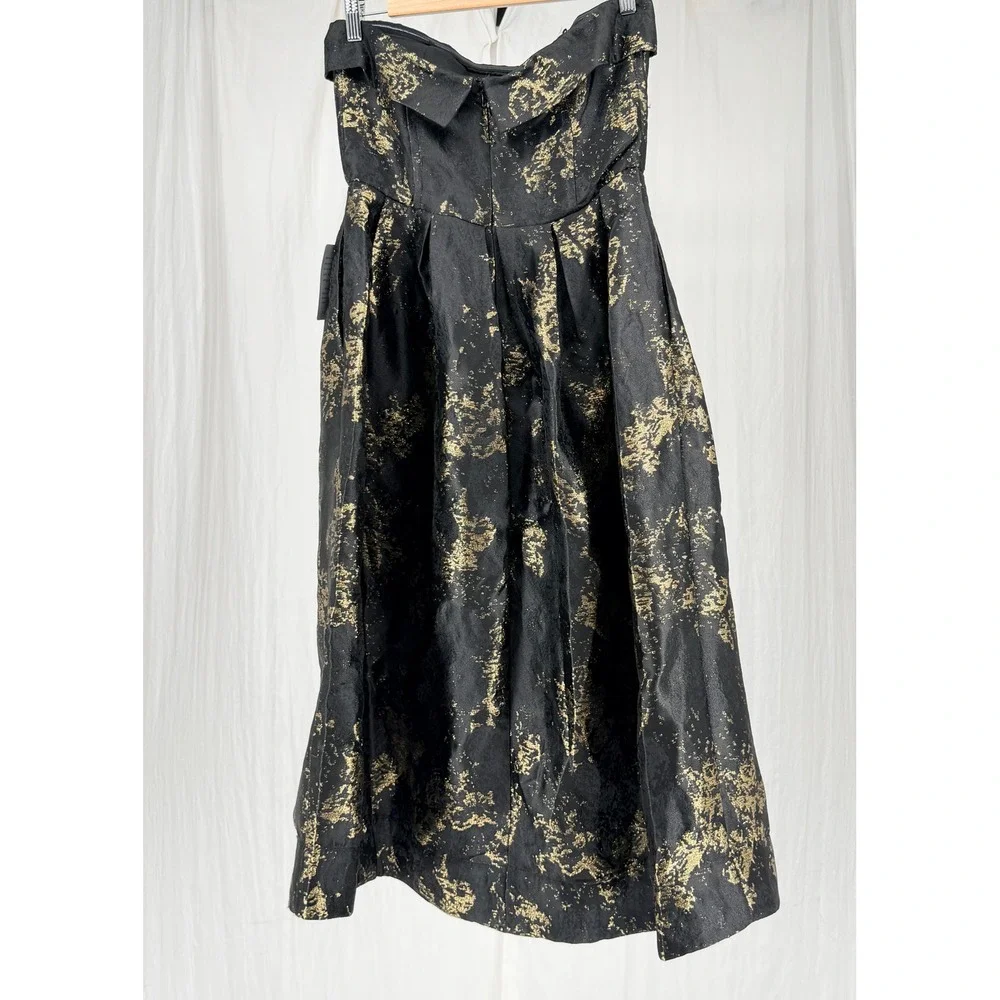 Socialite Metallic Jacquard Strapless Midi Gown Black Gold M - Picture 3 of 11
